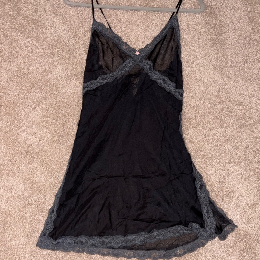 SKIMS Black and Gray Lace Chemise